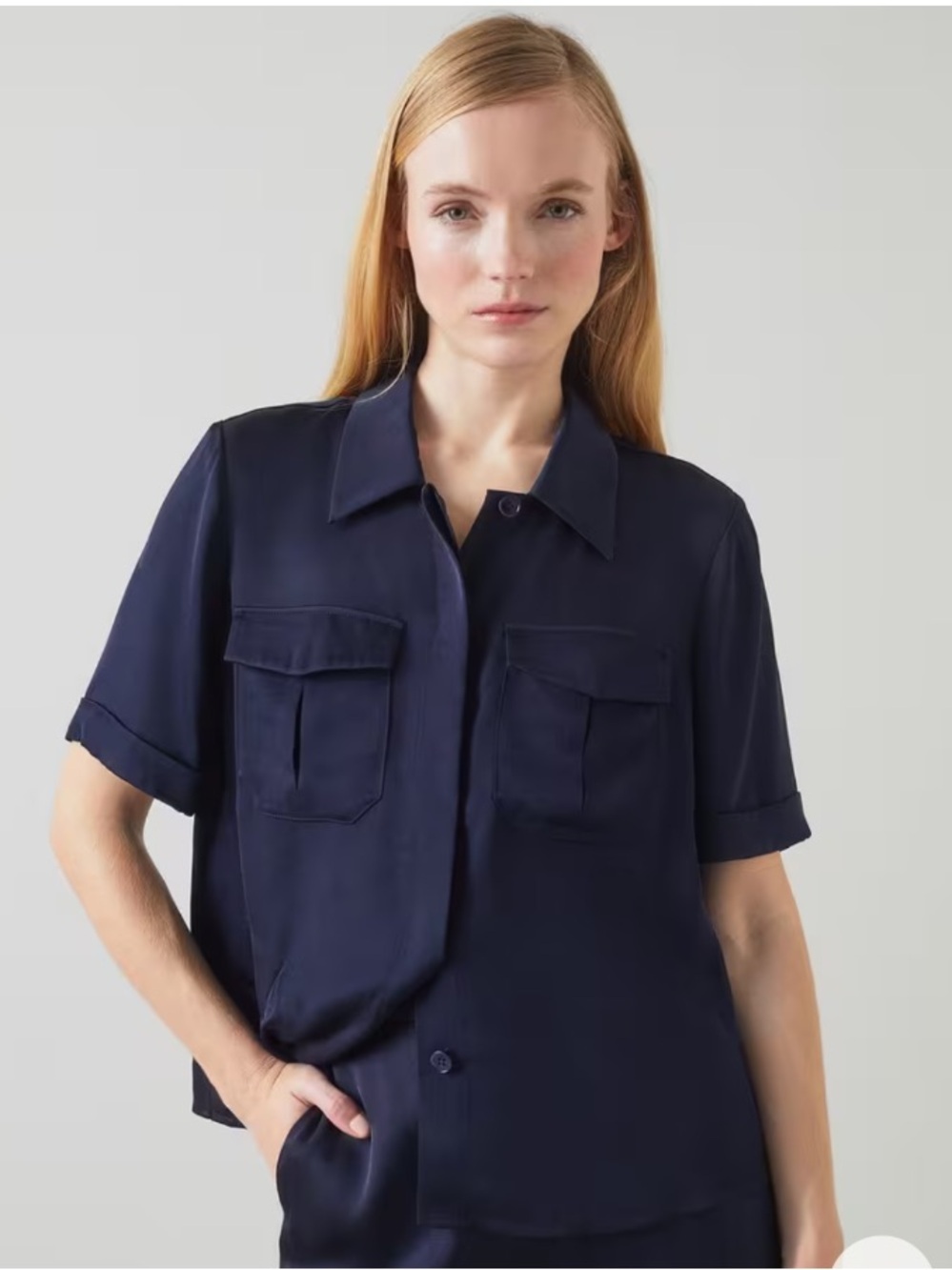 L.K. BENNETT Navy Blue Button Up Collared Shirt